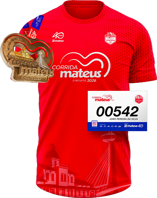 Kit do corredor: camisa, medalha e número de peito